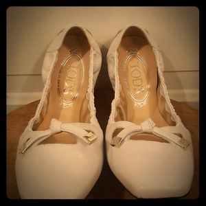 White Leather Tod's Ballerina Flats